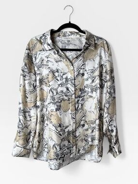 Lafayette 148 New York Clementine Abstract Silk Blouse Size Large (0)